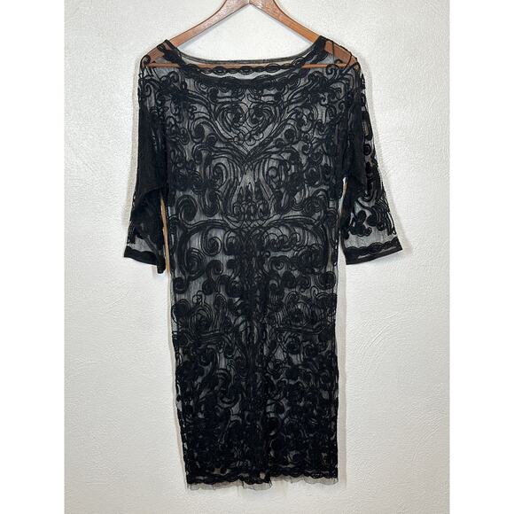 Whimsigoth Black Sheer Mesh Lace Dress M Grunge Dark Romantic Goth - Picture 6 of 12